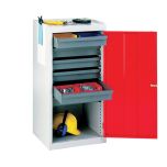 red tool drawer cupboard with 2 adjustable shelves